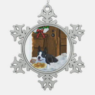 Boston Terrier Christmas Gifts Snowflake Pewter Christmas Ornament