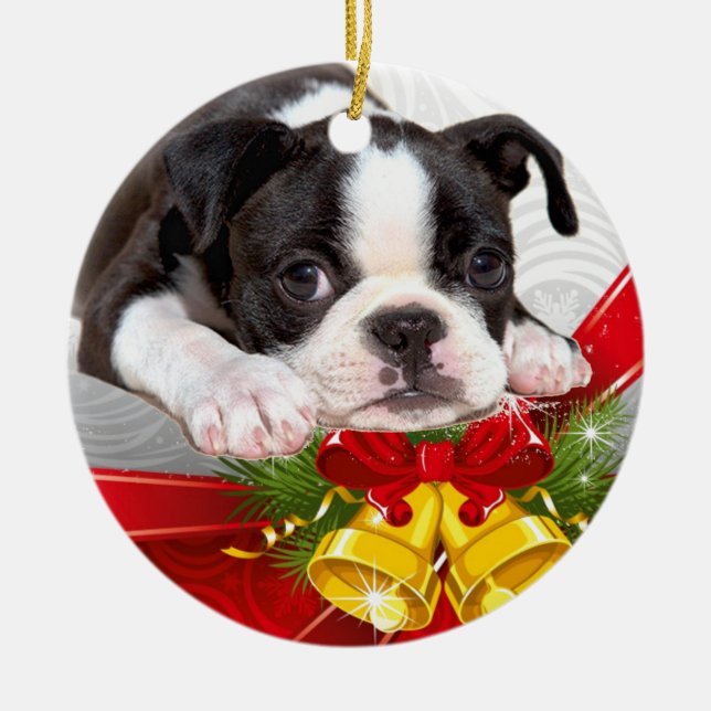 Boston Terrier Christmas Hanging Ornament (Front)