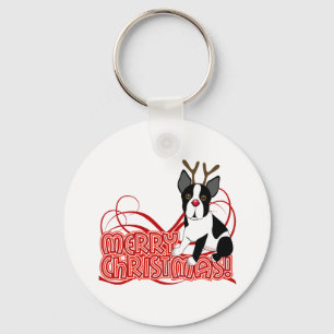 Boston Terrier Christmas Keychain