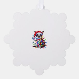 Boston Terrier Christmas Lights Santa Hat Dog Love Ornament Card