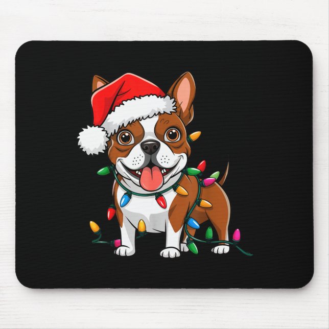 Boston Terrier Christmas Lights Xmas Dogs Men Wome Mouse Pad (Front)