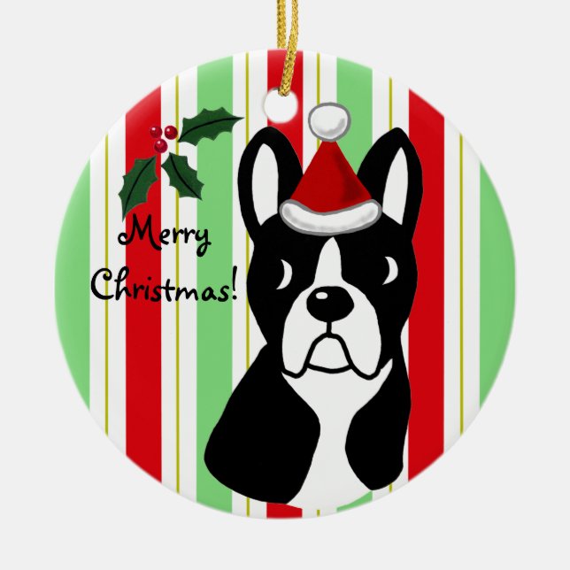 Boston Terrier Christmas Ornament (Front)