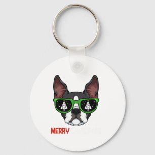 Boston Terrier Christmas Pajama Dog Sunglasses X-M Keychain