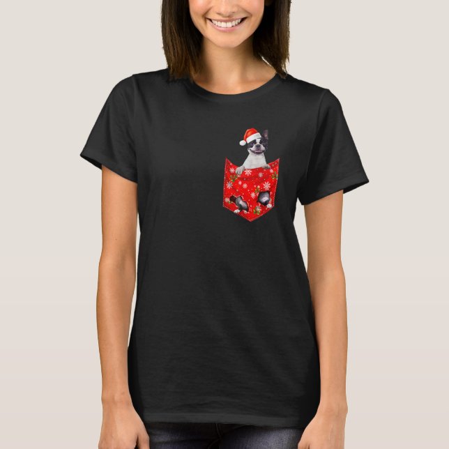 Boston Terrier Christmas Pocket for Boston T-Shirt (Front)