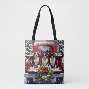 Boston Terrier Christmas Red Truck Holiday Tote Bag