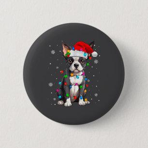 Boston Terrier Christmas Santa Hat  2 Inch Round Button