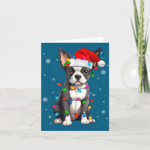 Boston Terrier Christmas Santa Hat Card