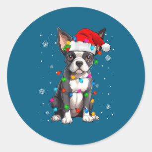Boston Terrier Christmas Santa Hat  Classic Round Sticker