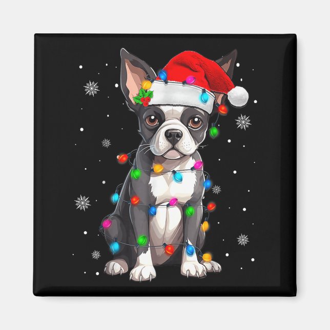 Boston Terrier Christmas Santa Hat  Magnet (Front)