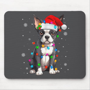 Boston Terrier Christmas Santa Hat Mouse Pad