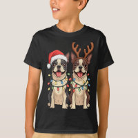 Boston Terrier Christmas Santa Hat Reindeer Lights