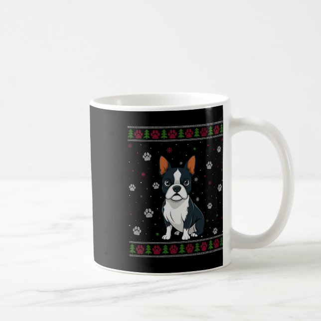 Boston Terrier Christmas Sweater Xmas Pet Animal D Coffee Mug (Right)