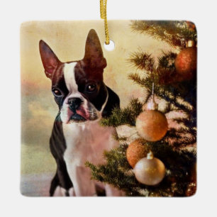 Boston Terrier Christmas Tree Ceramic Ornament