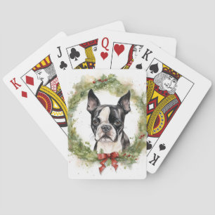Boston Terrier Christmas Wreath Festive Pup Playing Cards
