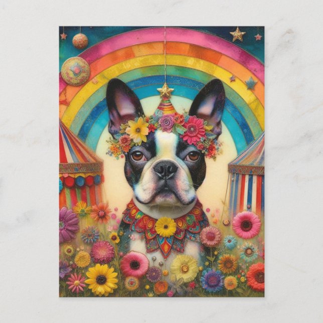 Boston Terrier Circus Colourful Postcard (Front)