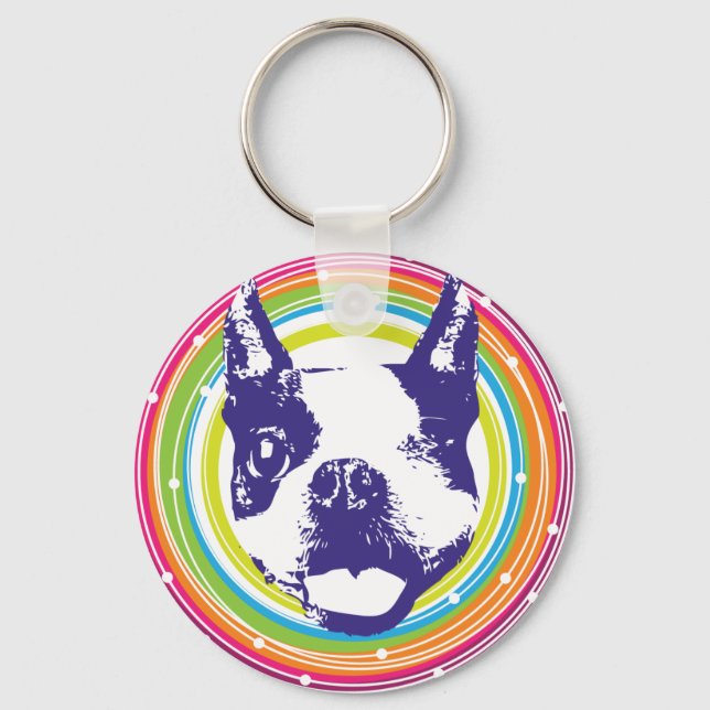 Boston Terrier - Colourful Circles Keychain (Front)