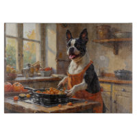 Boston Terrier Cooking in Kitchen