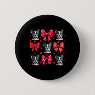 Boston Terrier Coquette Bow Puppy Dog Mom Valentin 2 Inch Round Button