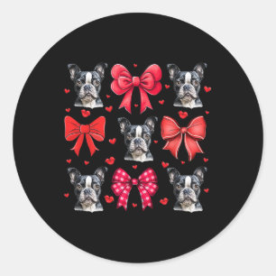 Boston Terrier Coquette Bow Puppy Dog Mom Valentin Classic Round Sticker