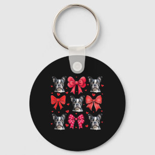 Boston Terrier Coquette Bow Puppy Dog Mom Valentin Keychain