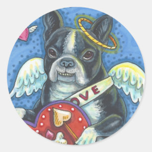 Boston Terrier, CUPID DOG VALENTINE STICKERS Feuil