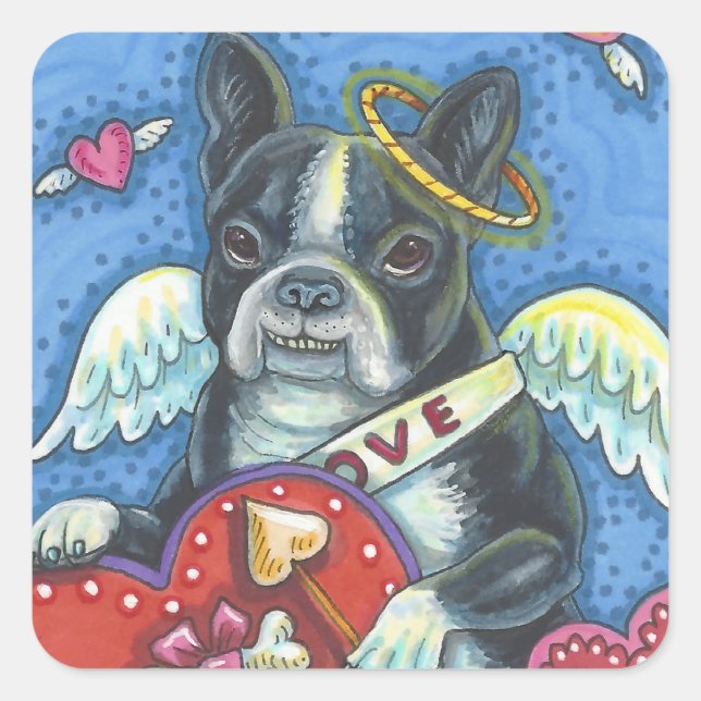 Boston Terrier, CUPID DOG VALENTINE STICKERS Feuil