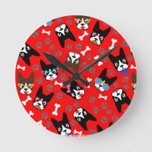 Boston Terrier Cute Moustache Funny Faces Round Clock