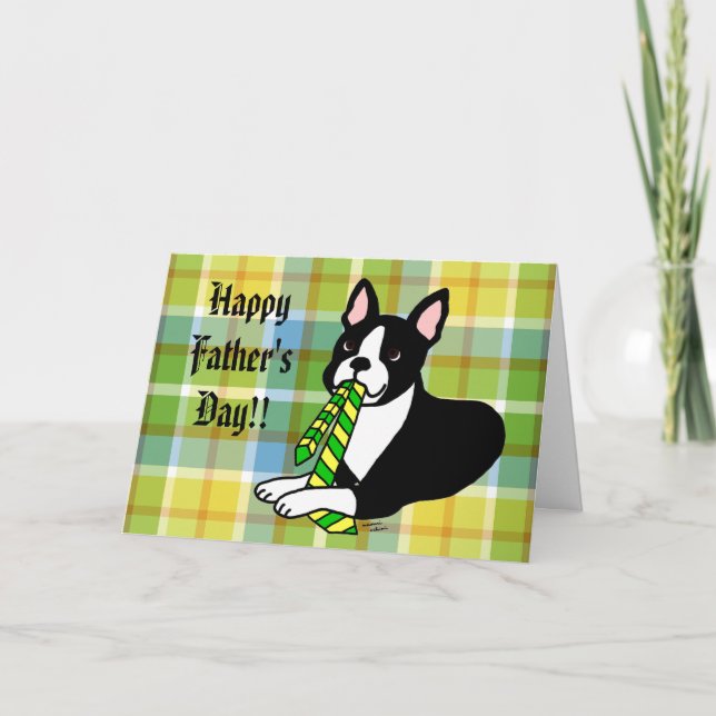 Boston Terrier Daddy 1 Plaid Card (Front)