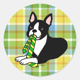 Boston Terrier Daddy 1 Plaid Classic Round Sticker