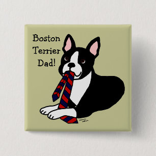 Boston Terrier Daddy with Tie 2 2 Inch Square Button