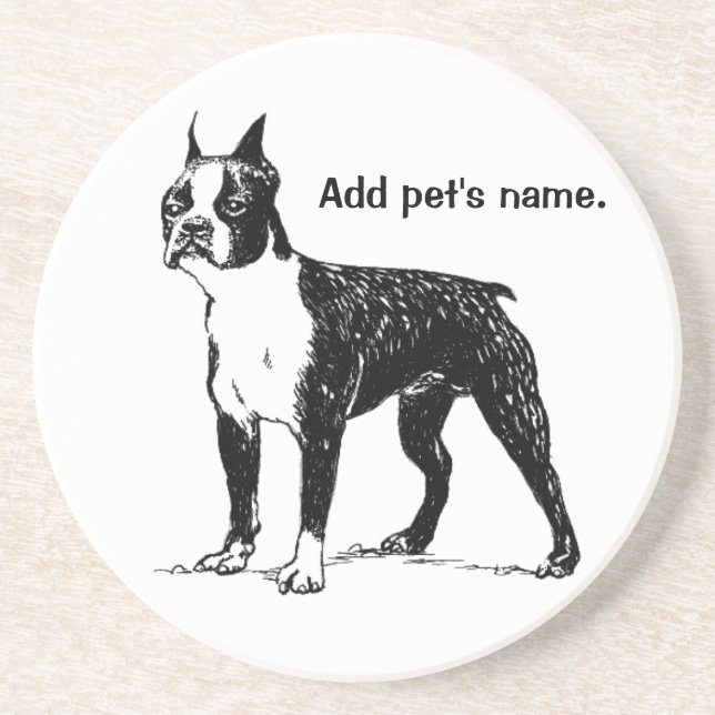 Boston Terrier Dessous de verre avec nom de animal (Devant)