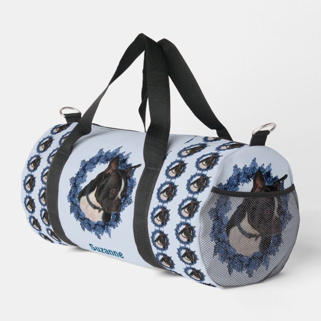 Boston Terrier Dog Animal Pattern Personalized   Duffle Bag (Right Corner)