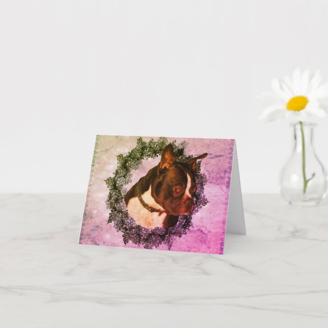 Boston Terrier Dog Art Carte de note personnalisab (Petite plante)