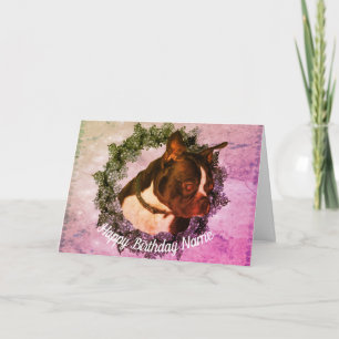 Boston Terrier Dog Art Personalized Birthday Card