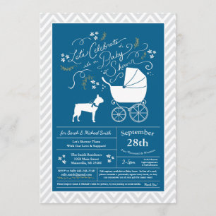 Boston Terrier Dog Baby Shower Blue Boy Invitation