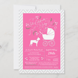 Boston Terrier Dog Baby Shower Pink Girl Invitation