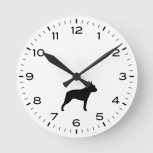 Boston Terrier Dog Breed Silhouette Round Clock