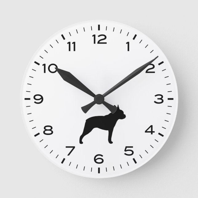 Boston Terrier Dog Breed Silhouette Round Clock (Front)