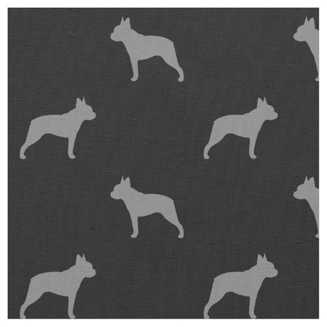 Boston Terrier Dog Breed Silhouettes Pattern Fabric (Close Up)
