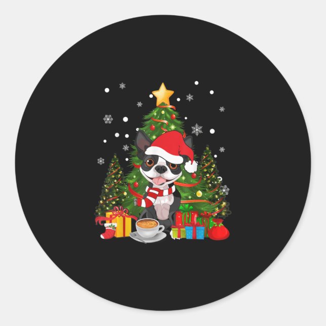Boston Terrier Dog Christmas Is Gift Coffee Light Classic Round Sticker (Front)