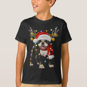 Boston terrier dog Christmas lights Xmas dog lover T-Shirt