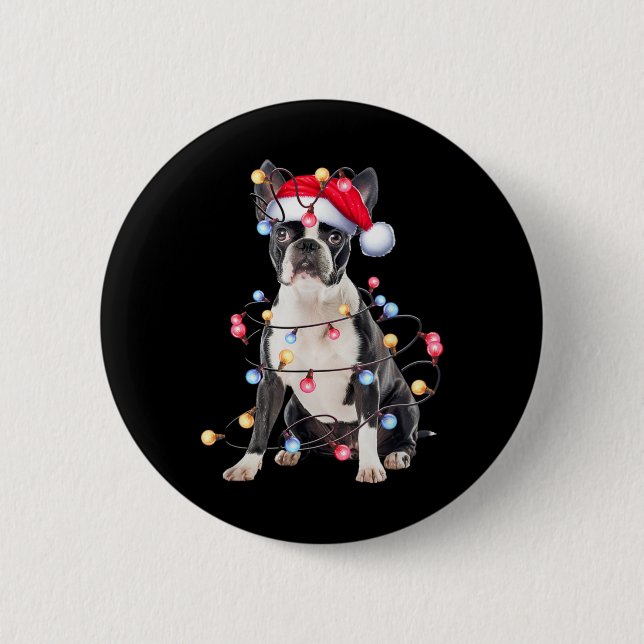 Boston Terrier Dog Christmas Lights Xmas Dog T Shi 2 Inch Round Button (Front)
