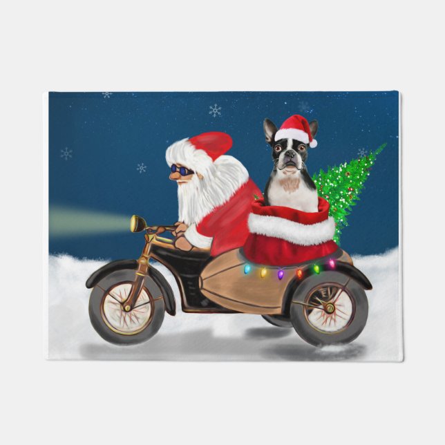 Boston Terrier Dog Christmas Santa Claus   Doormat (Front)