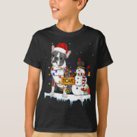 boston terrier Dog Christmas Snowman Xmas Lights P
