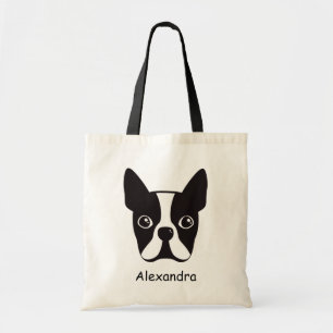 Boston terrier dog custom name tote bag