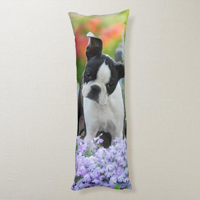 Boston Terrier Dog Cute Puppy, cuddly Body Pillow (Back (Vertical))