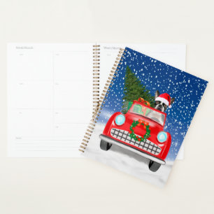 Boston terrier Dog Driving Car In Snow Christmas  Planner