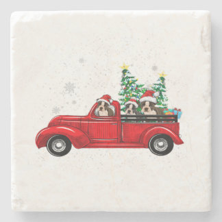 Boston Terrier Dog Driving Xmas Truck Christmas Stone Coaster
