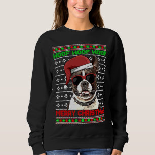 Boston Terrier Dog Funny Woof Merry Christmas Sweatshirt