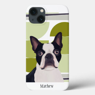Boston Terrier Dog – Green Geometric iPhone 13 Case